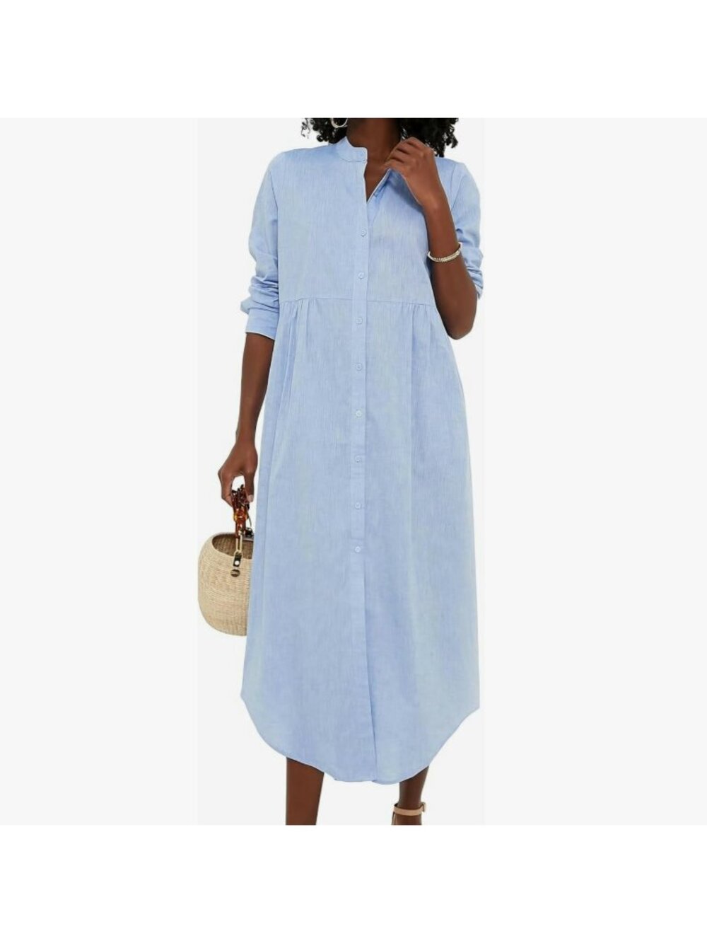 NEW Tuckernuck - M Lydell Cotton Chambray Midi Shirt Dress Blue